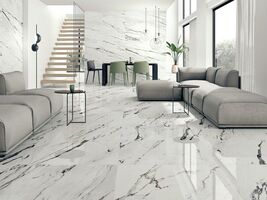 Multiple color marble flooring in a room