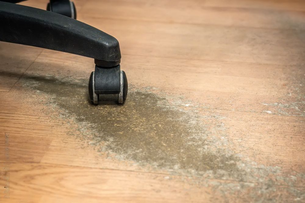 Damage laminate flooring with chair wheel